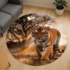 1pc Tiger Safari Round Chair Mat Office Area Rug - Non-Slip, Floor Mat for Office, Bedroom, and Indoor Decor P127037