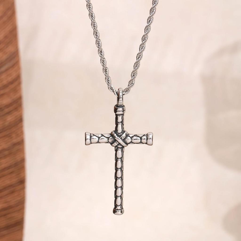 Men's Stainless Steel Cross Pendant Necklace - Bold Hip Hop Fashion Statement, European & American Style Sweater Chain