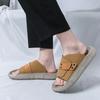 Summer New Brown Black Men's  Comfort Thick-soled Suede Leather Casual Shoes Breathable Beach Sandals Outdoor Slippers