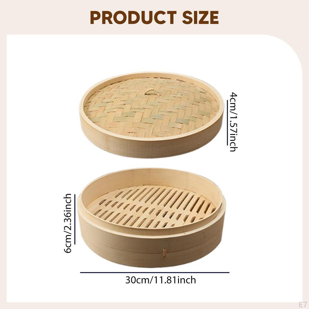 Bamboo Dumpling Steamer, Handmade, Round, Multi-purpose, with Lid for Cooking Seafood, Vegetables,