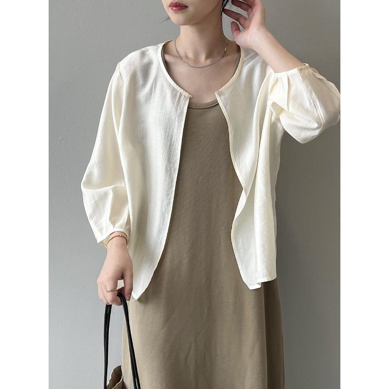 Round Neck One Button Sun Shirt Women's Spring and Summer Loose Cardigan Seven-tenths Sleeve Cardigan