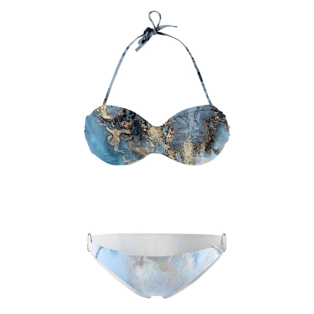 2024 European and American Women's Sexy Split Swimsuit with Hard Cup and Double Ring Bikini