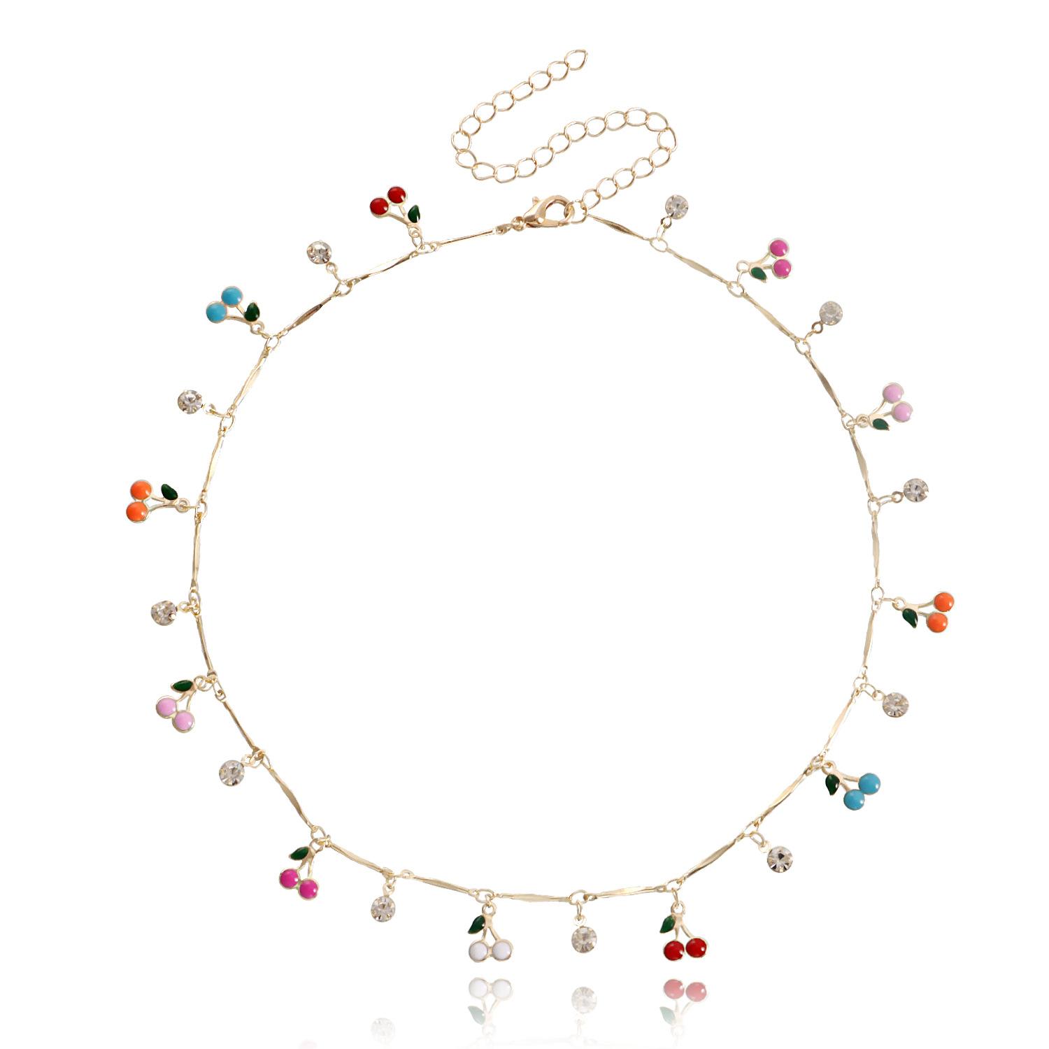 ins colorful drip cherry zircon pendant necklace Spice girl choker explosive item necklace золотой