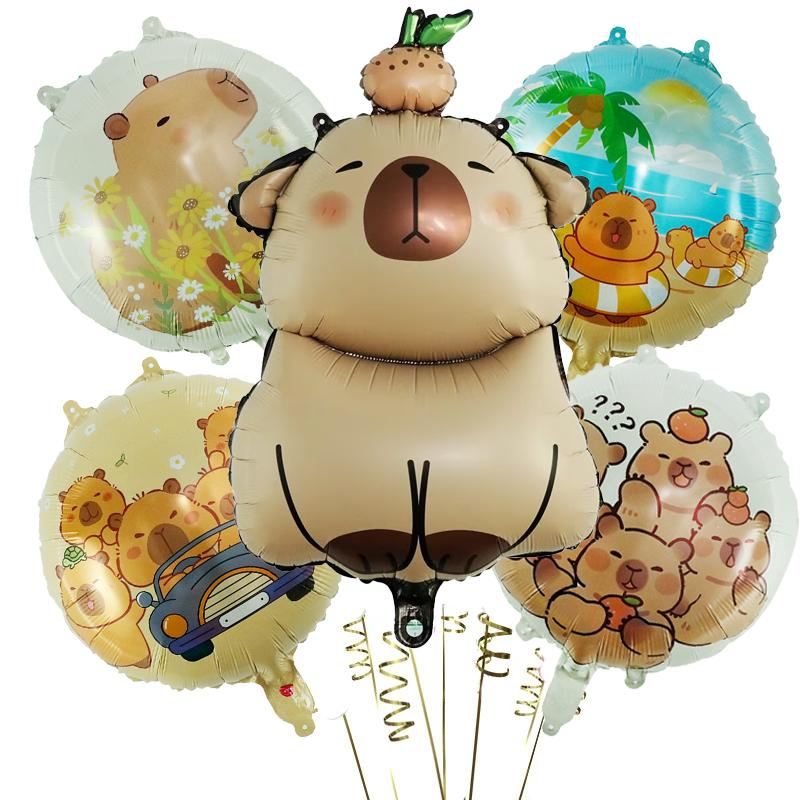 5 stücke Cartoon Capybara Aluminium Film Ballon Set Nette Kapibala Kinder Geburtstag Party Dekore Liefert Baby Dusche Luft Globos