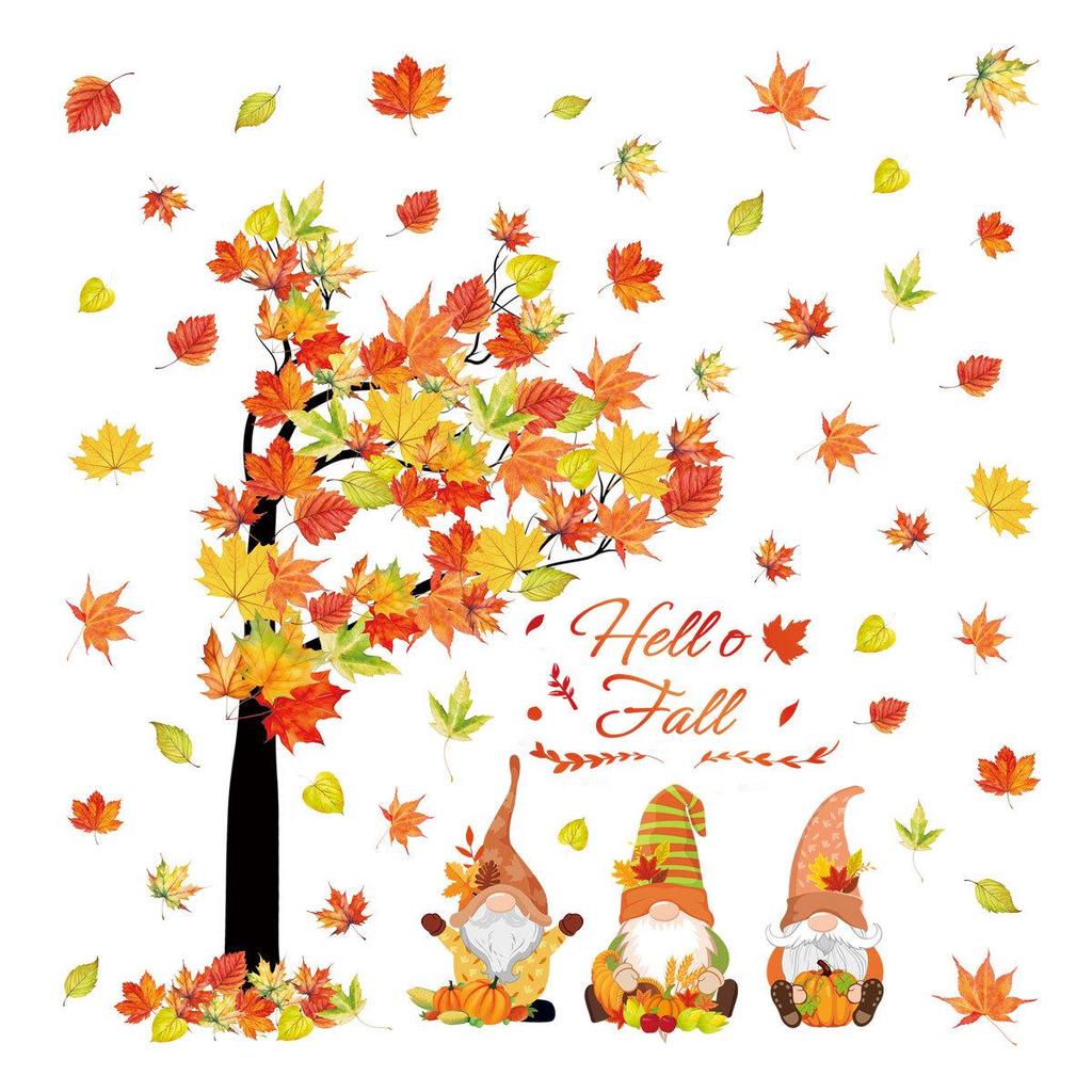 Thanksgiving Autumn Gnome Maple Tree Window Stickers for Family Shops