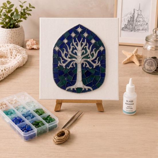Stress Relief Creative Hobby DIY Mosaic Art Kit, Fantasy Circular Door Tile Craft Sea Glass Project Kit for Adults Beginners, Handmade Gift