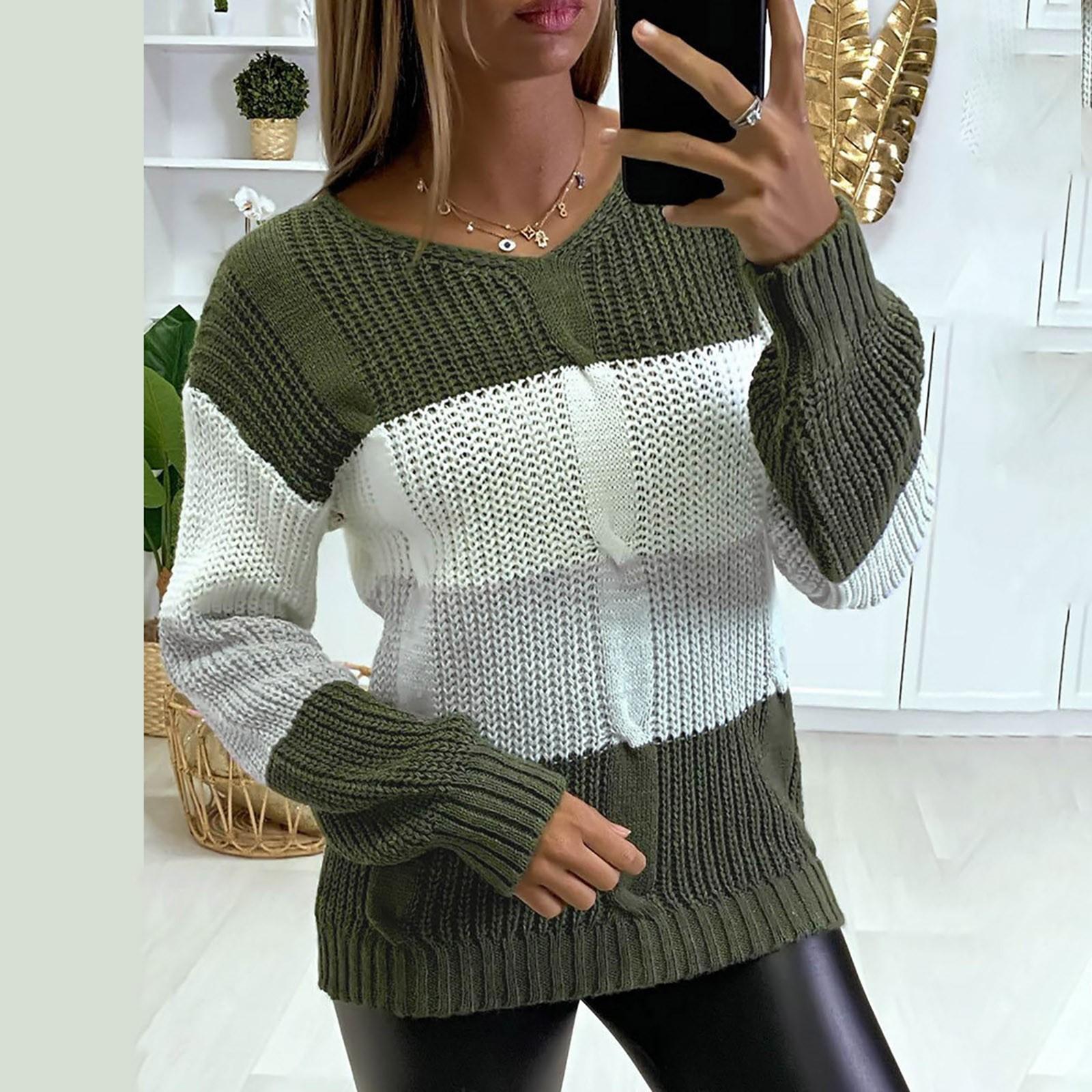 

Женский повседневный свободный вязаный свитер с длинными рукавами и V-образным вырезом M