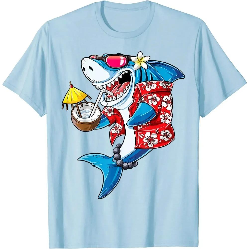 Shark Hawaiian Funny Aloha Hawaii Beach Gifts Men T-Shirt Casual Cotton Daily Four Seasons Streetwear Graphic T Shirts