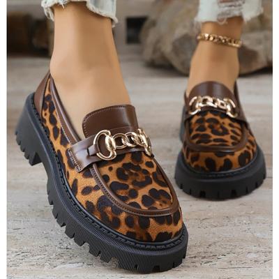 Modne Damskie Modne Mokasyny Wsuwane z Łatką Leopardową Gruba Platforma Płaskie Buty 2025 Nowe Mokasyny Buty Codzienne Duże Rozmiary Zapatos