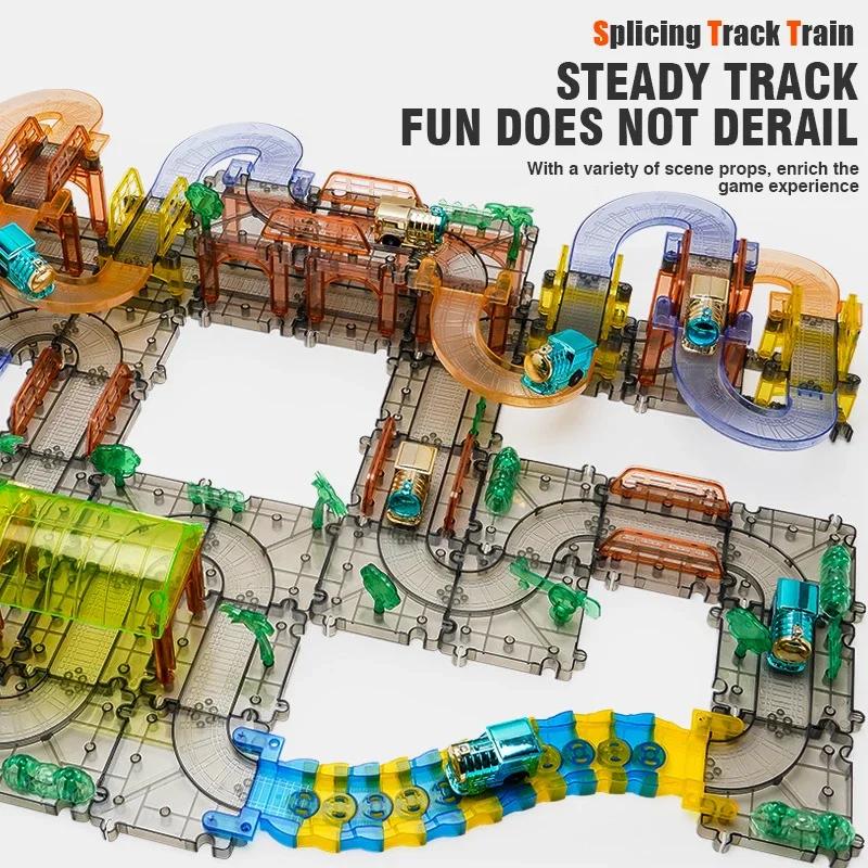 Non-Toxic Transparent Electric Track Train Toy Car Train Puzzle Diy Assembling Track Children'S Educational Toys For Kids Birthday Gifts