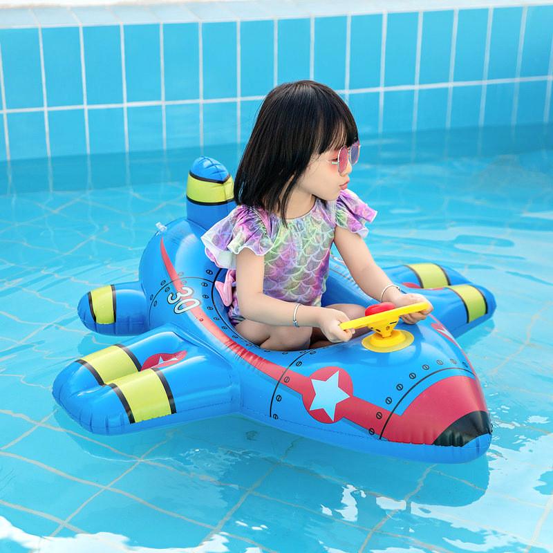 Children's Inflatable Plane Swim Ring With Reinforced Bottom Eco-friendly Pvc Material Printed Design
