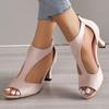 European and American large size 2025 high-heeled sandals women's shoes fish mouth side empty thin heel open-toed Roman style fashionable and vers