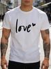 Unisex Black Crew Neck Tee Love Heart Letter Print Short Sleeve Loose Casual Summer Street Basic Top For Male Everyday Wear Outfit