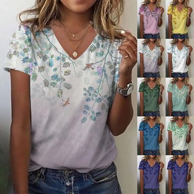 Women's Fashion Casual Printed V-Neck Short Sleeve Top Blouse