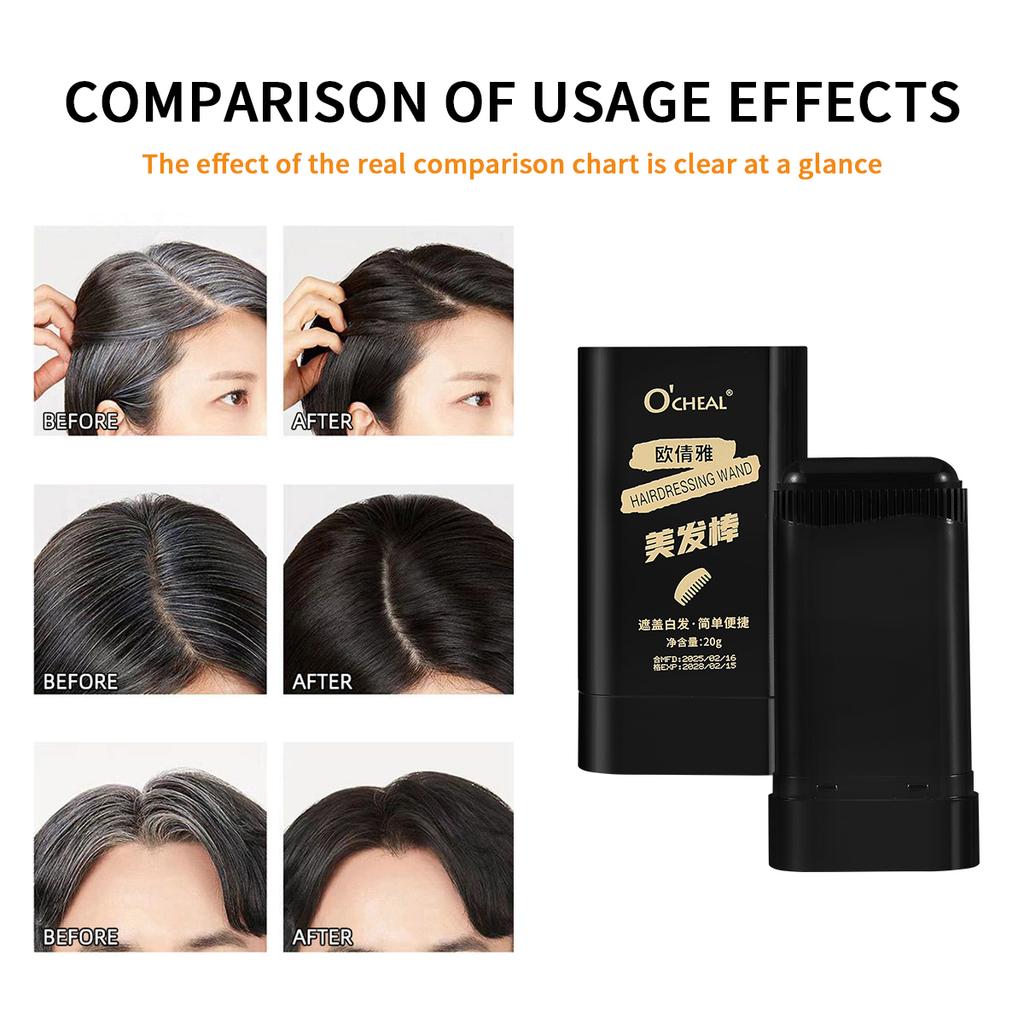 Ocheal Bastão de Cor para Cabelo e Barba de Toque Rápido 3 Cores, Bastão de Cor para Barba Portátil, Cobertura Rápida Temporária, Caneta para Cabelo, Bastão de Tinta Instantânea com Pente