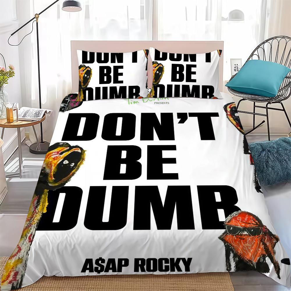 Asaps-Es R-Rockys-Es Dont Be Dumb Duvet Cover Set Home Style Bedding Soft Laundry Cotton Bed 3 Piece Set Student Dormitory Gift
