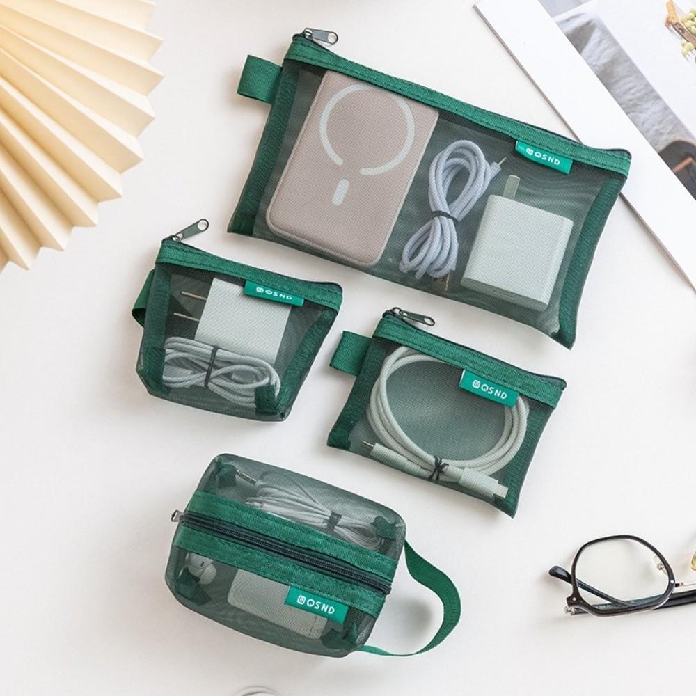 Durable Nylon Transparent Storage Bag Square Breathable Mesh Storage Pouch Lightweight Data Lines Organizer Home Use