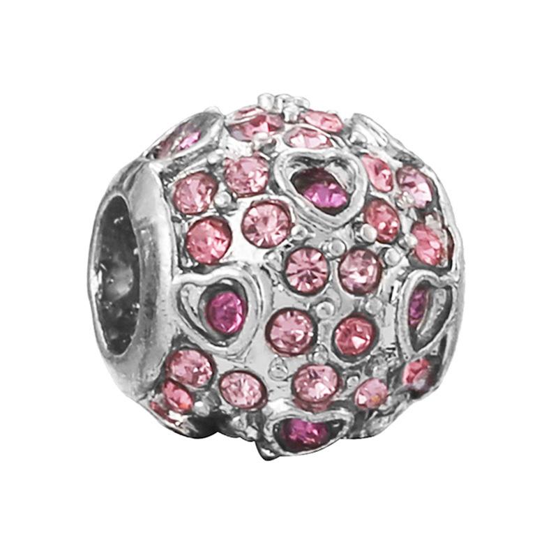 New Silver Plated Pink Diamond Butterfly Alloy Large Hole Charm Beads For DIY Bracelet Necklace Jewelry Accessories Gift