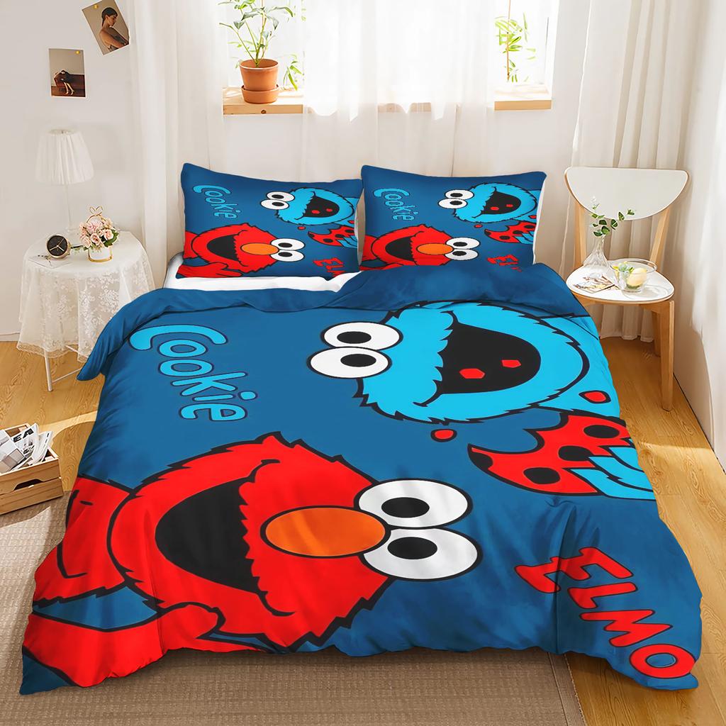 Sesamstraat Dekbedovertrek Set Dekbed Beddengoed 3D Kinderbeddengoed Set 3-Delig 1 Dekbedovertrek King Size