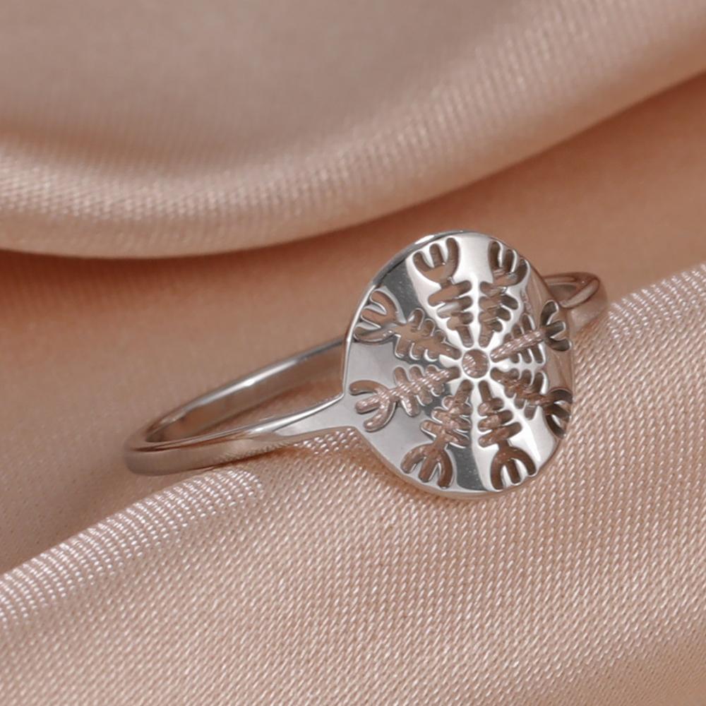 Viking Aegishjalmur Helm of Awe Ring Norse Vegvisir Compass Stainless Steel Cut Out Scandinavian Jewelry
