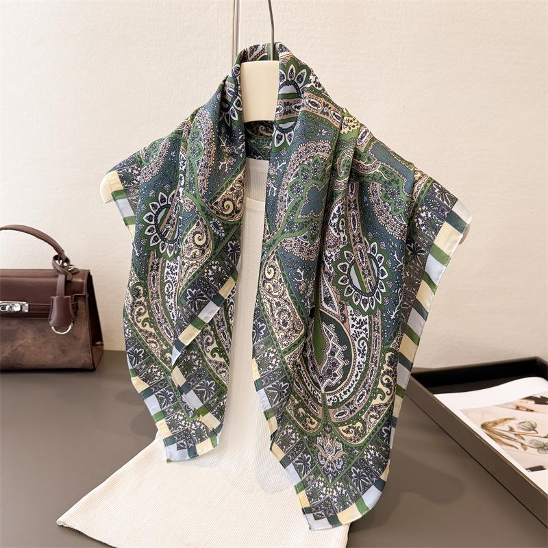 Women Square Scarf Silk Imitation Design Print  Neckerchief Bandana Lady Shawl Scarves Wrap Head Hair Band Ties
