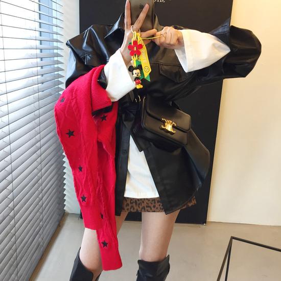 Stylish Leather-Look Asymmetric Shirt Jacket with Belt