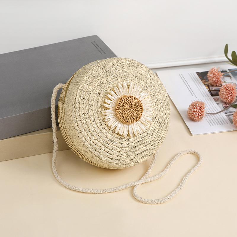 Minimalist Straw Bag Round Crossbody Purse Women Shoulder Vacation Style Small Handbag Travel Beach Bag KTY