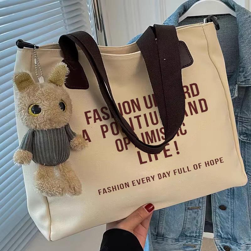 

Простая модная холщовая сумка-тоут большой вместимости с дизайном в виде букв Single Bag грязно-белый