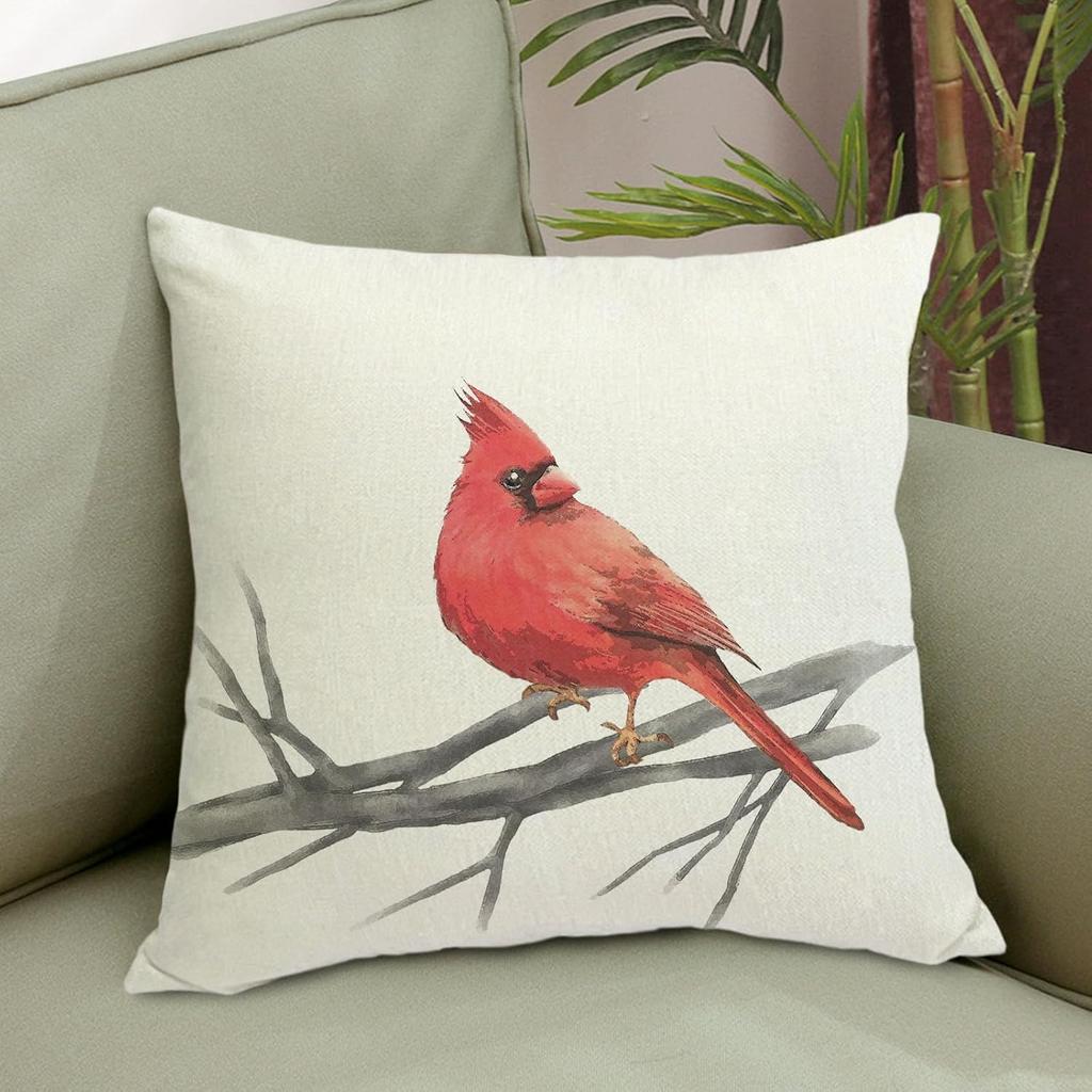 Farmhouse Summer Pillow Covers 18x18 Inch Bird Decorative Outdoor Square Linen Pillowcase Cushion Case for Sofa Couch