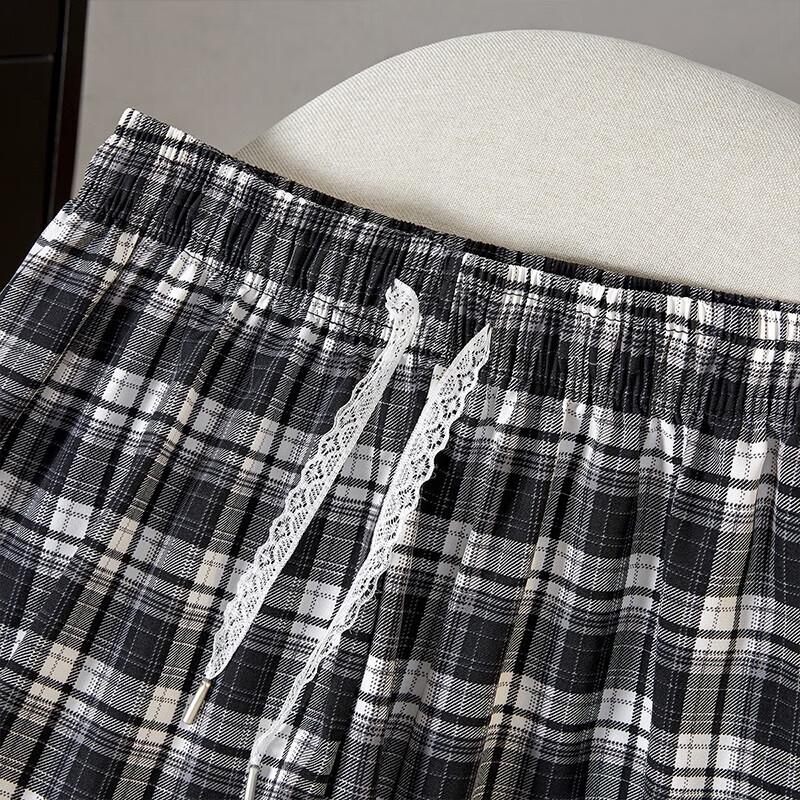 Women's Loose Fit Plaid Wide-Leg Casual Pants