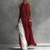 Damen Langes Fließendes Tanktop Seitenschlitz Rundhalsausschnitt Ärmellos Maxikleid Sommerlich Lässig Strand Sonnenkleid mit Taschen