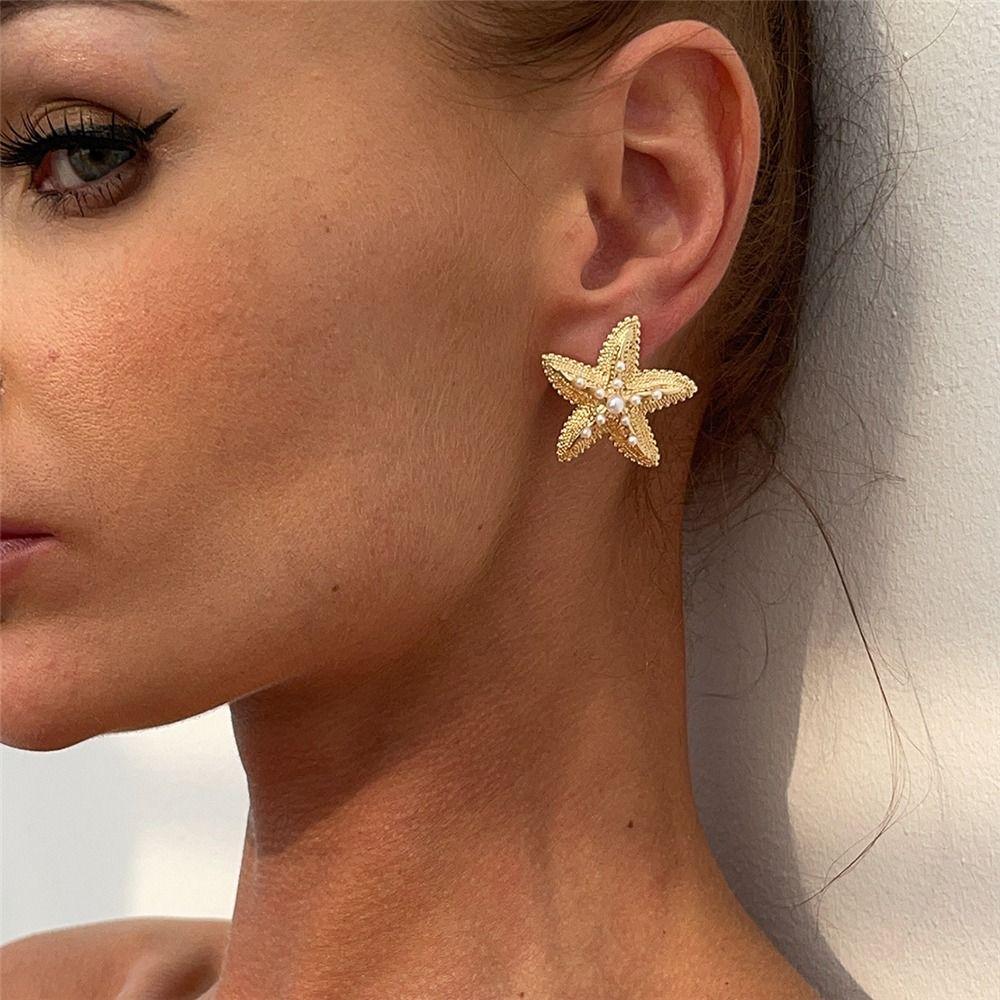 Simulated Starfish Ear Studs Summer Beach Ear Jewelry Exquisite Small Star Earring  for Women