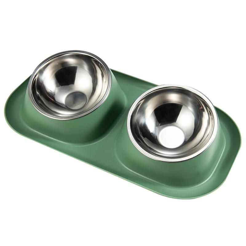 

Double Small Dog Bowls Stainless Steel Food and Water Set with Tilted Stand 1 зелёный