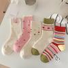 Polka Dot Yarn Boneless Socks for Women, Spring and Autumn Versatile Cartoon Mid-calf Socks, Sweat-absorbing and Odor-proof Boneless Long Socks
