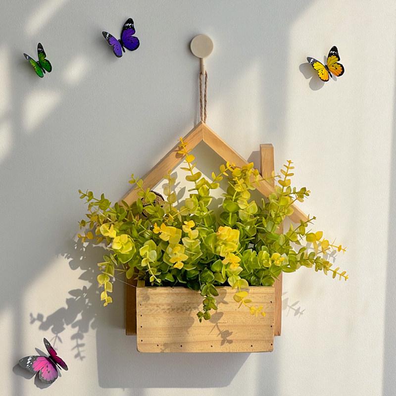 Wall Hanging Artificial Flower Pot for Living Room TV Background with Greenery Planter.