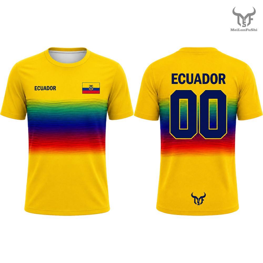 Neues Ecuador Flaggen Print T-Shirt Herren und Damen Mode Rundhals Sport Trikot Locker Sommer Schnelltrocknend Fußball Trainings T-Shirt
