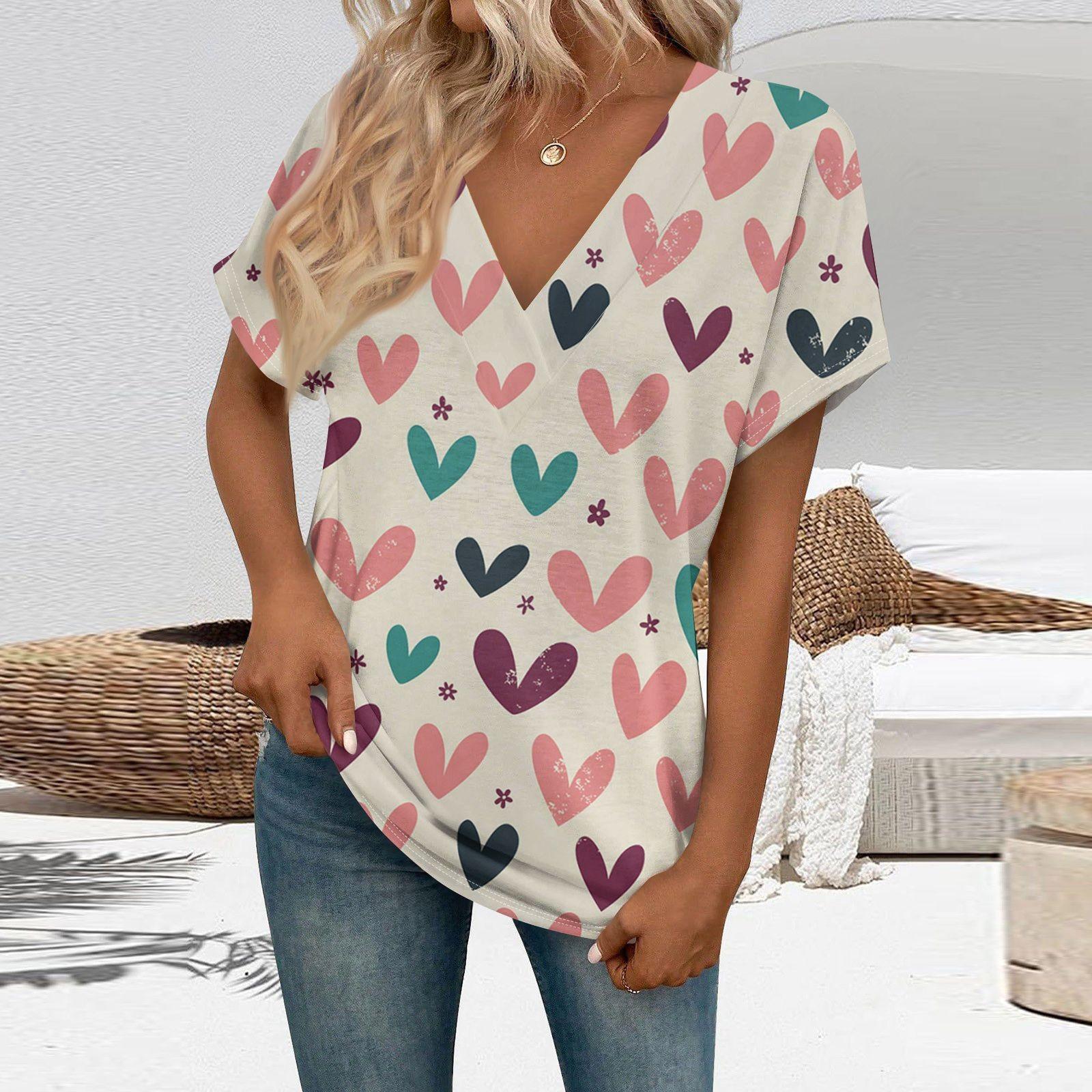 

Футболки с коротким рукавом, футболки с v-образным вырезом, женские модные топы, модные легкие, мягкие повседневные летние наряды XXL