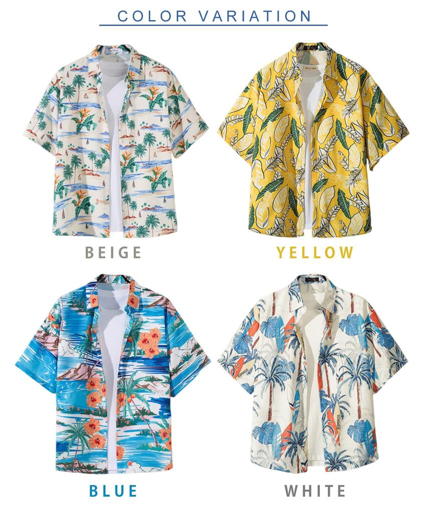 J.STORE Men's Patterned Aloha Shirt, Short Sleeve, Summer Cool Casual Stylish and Relaxed Fit, White, 5S-J12-WHM
