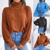Women S Autumn Winter High Neck Twisted Knit Lantern Sleeve Basic Sweater