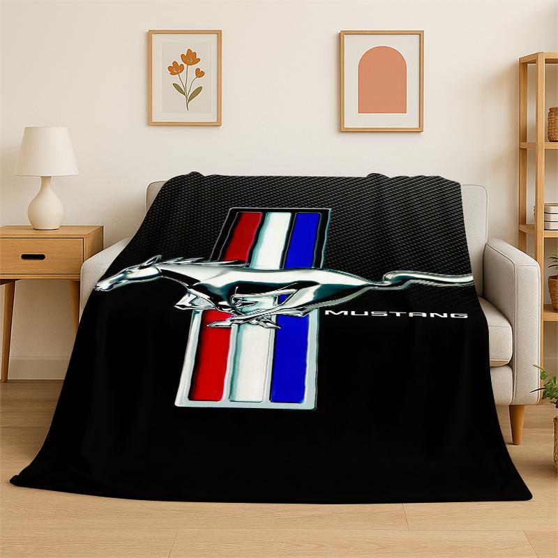Manta de Franela con Señal de Coche de Carreras Mustang Retro, Manta Suave y Cálida para Dormitorio, Sala de Estar, Cama, Viaje, Camping, Picnic, Regalo