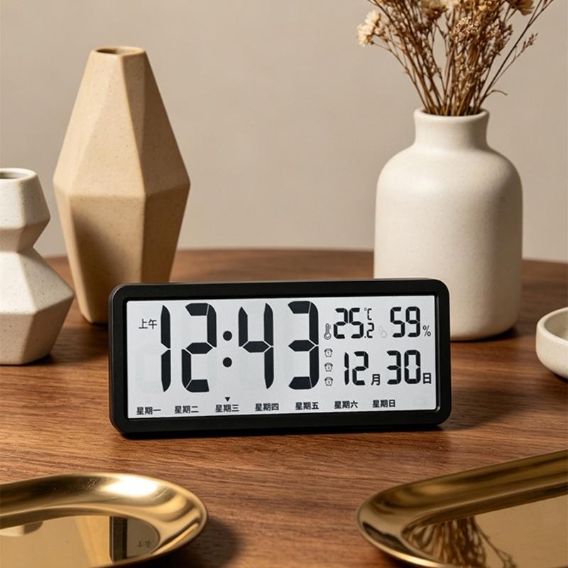 Electric Wall Clock Wide Screen Digital Wall Desk Clock with Chinese Calendar Screen, Temperature and Air Moisture Display for Daily Use