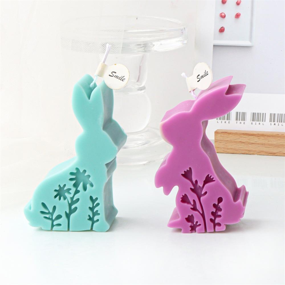 2D Flower Rabbit Candle Silicone Mold Relief Plant Flower Candle Mold Easter Rabbit Cake Chocolate Silicone Mold Soap Molds