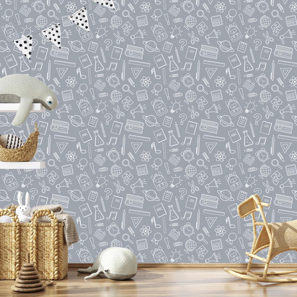 Wallpaper School Supplies Gray for Living Room and Bedroom 50x1000