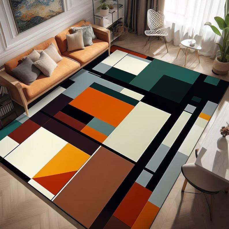 

Mondrian Bauhaus Geometric Area Rug Modern Abstract Art Non-Slip Washable Carpet for Living Room Bedroom Decor 40X60CM