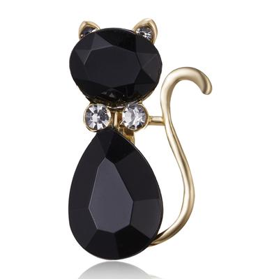 Cartoon Cute Wearing Bowknot Black Rhinestone Cat Brooches For Women Men Vintage Funny Little Kitten Pins Animal Badge Jewelry