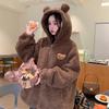 Women Gardigan Hoodies Girl Winter Loose Fluffy Bear Ear Hoodie Jacket Including Brooch