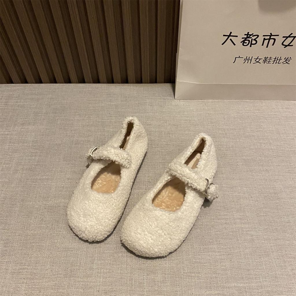 Premium Sense Foreign Style Fluffy Shoes Wear New 2025 Mary Jane Plush Single Shoes Foreign Style Word with Doudou Shoes