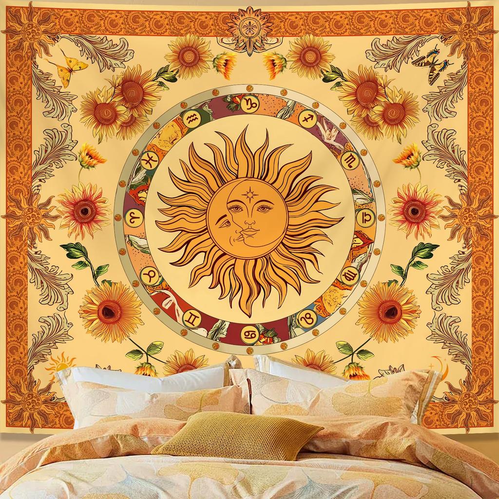 Pink Boho Mandala Floral Tapestry Wall Hanging for Bedroom, Bohemian Flower Aesthetic Cute Room Decor for Girls, Indian Style