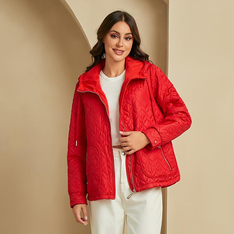 YISHENGSHUI New Spring and Autumn Women's Jacket Simple Medium-length Fashion Unique Splicing Hooded Design Women's Spring Jacket 23681