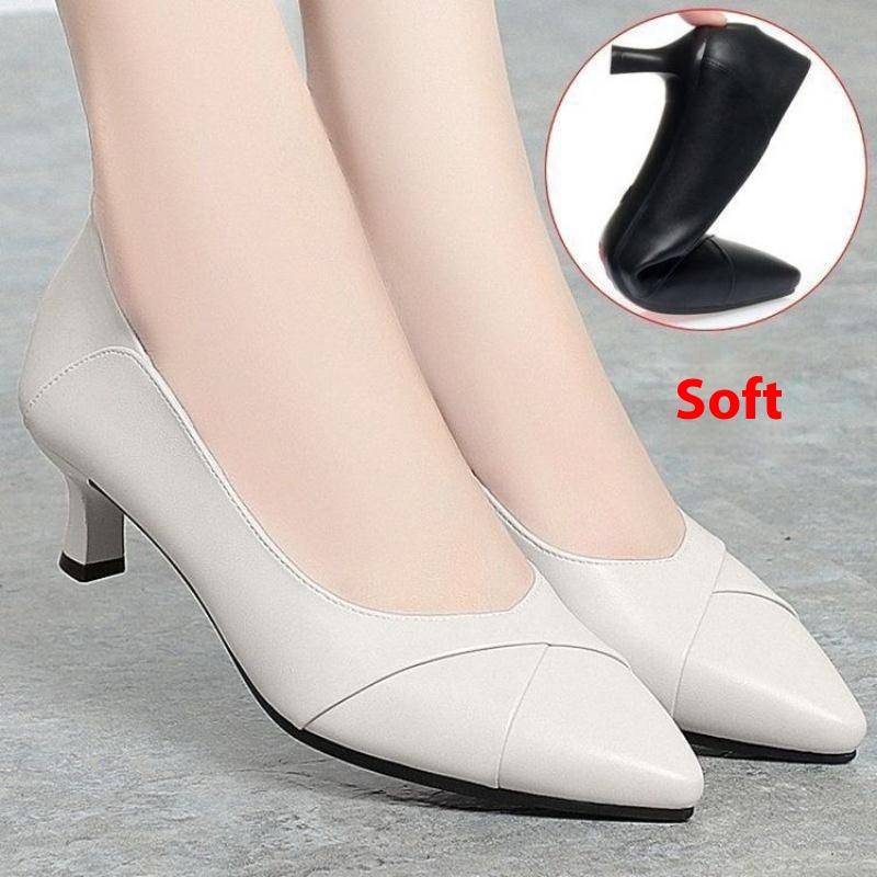 Pantofi de damă cu straturi subțiri, stil de primăvară și toamnă, toc mediu, plasă deodorantă, toc înalt, rezistenți la uzură